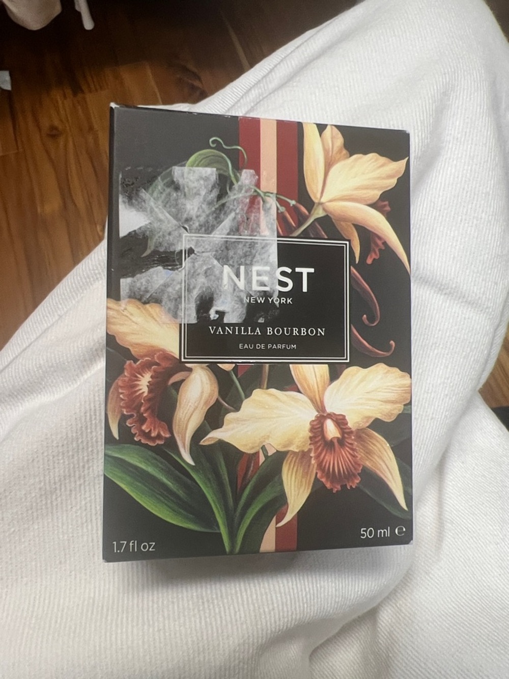 NEST Fragrances Vanilla Bourbon Bottle with Yellow Orchid Artwork